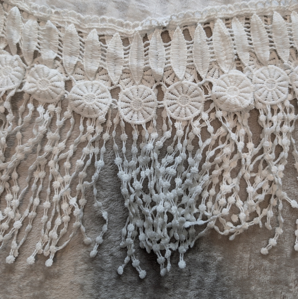 White Crochet Fringe Trim Beach Wear Women's Top Swim Cover Up Shirt Resortwear image 9